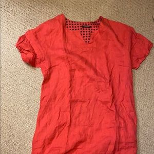 Linen dress, short sleeve lite red